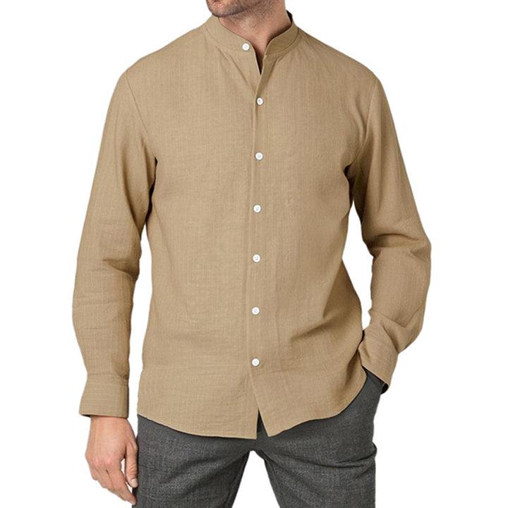 Long sleeve shirt for men with a modern striped pattern and a practical high collar Lune London