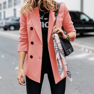 Trendy double-breasted blazer for women with a sleek silhouette and practical pockets Lune London