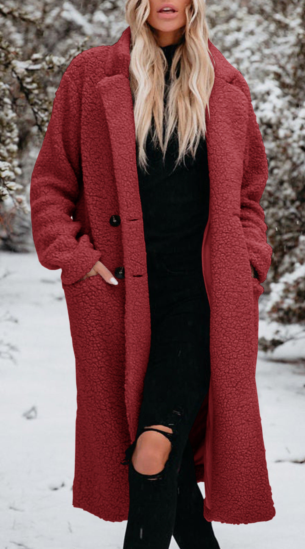 Ladies oversized teddy coat with button closure and practical pockets Lune London