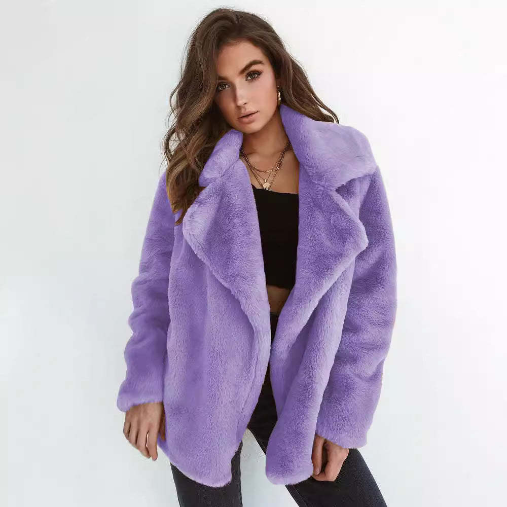 Cozy fleece coat for women with classic lapel Lune London