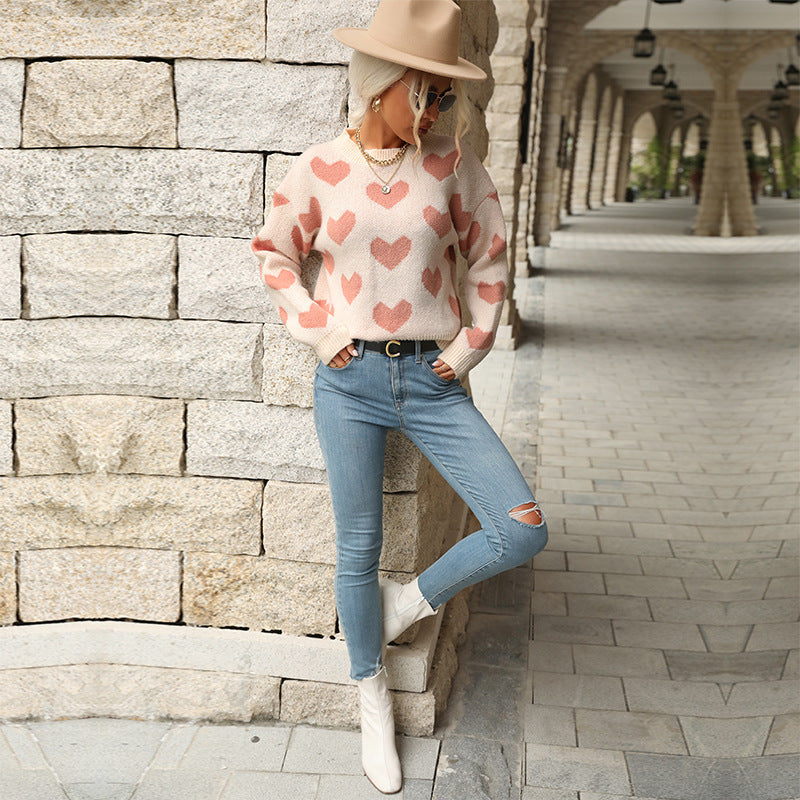 Lune London | Women's Sweater with Heart Pattern and Loose Fit