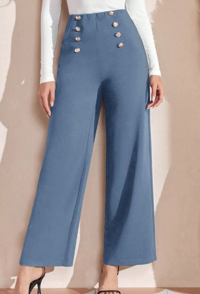 High-waisted wide-leg pants for women with decorative buttons Lune London