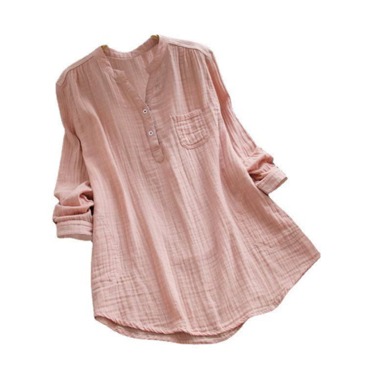 Women's Muslin Blouse Shirt Round Neck