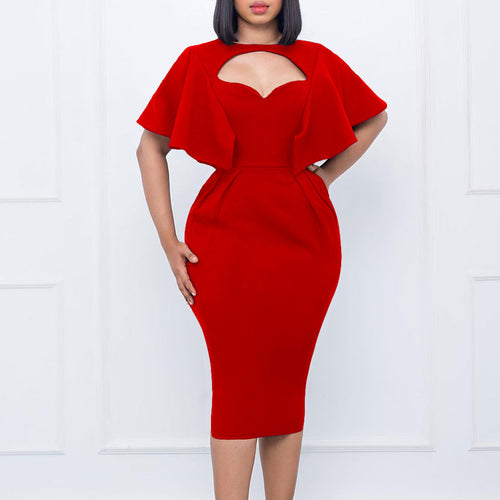 Lune London pencil dress for women with voluminous sleeves and cut-out details