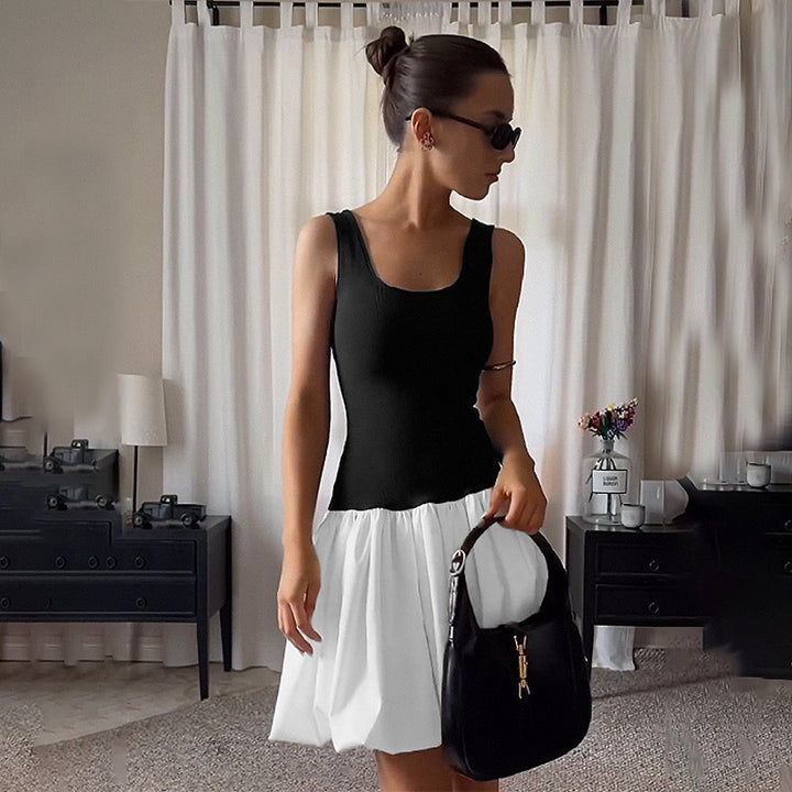 Ladies Elegant Strap Dress with Decorative Pleats and Square Neckline Lune London