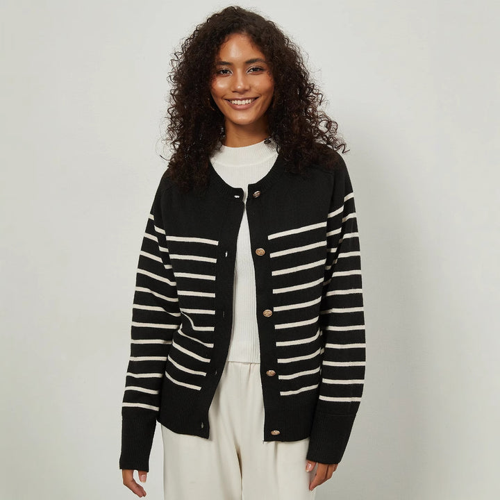 Women’s sweater with striped pattern and elegant button details Lune London