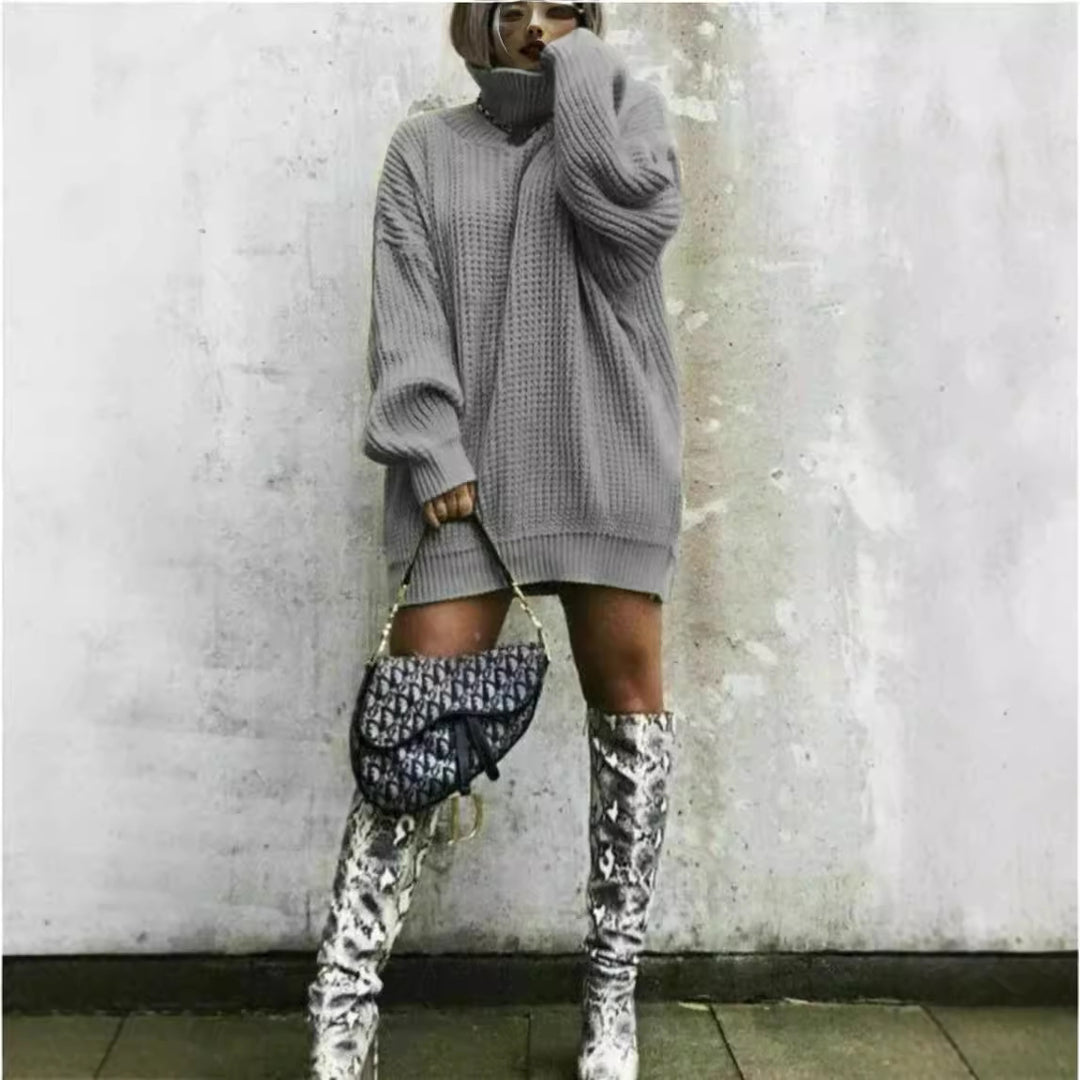 Pull en tricot épais pour femmes avec col montant et coupe décontractée surdimensionnée Chic & Stil