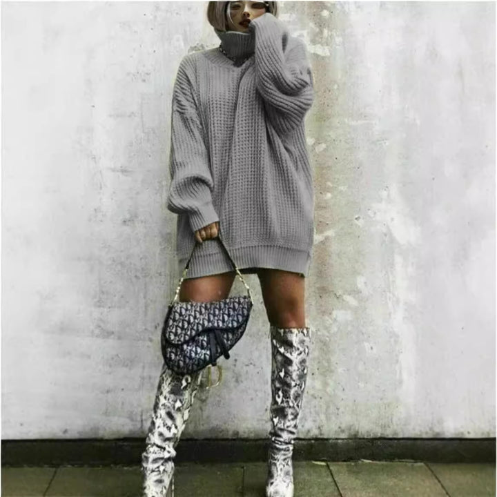 Pull en tricot épais pour femmes avec col montant et coupe décontractée surdimensionnée Chic & Stil
