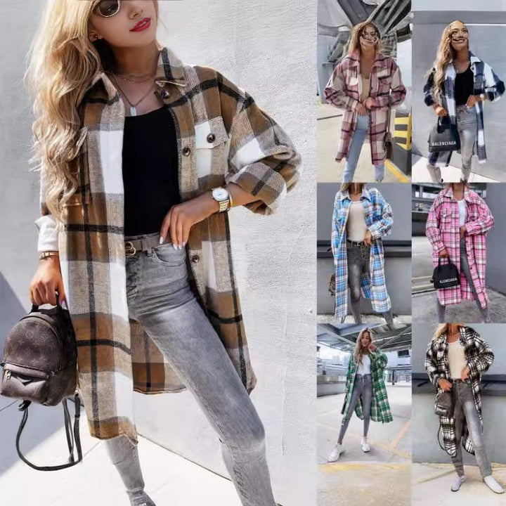 Checked shirt coat for women in soft cotton blend Lune London