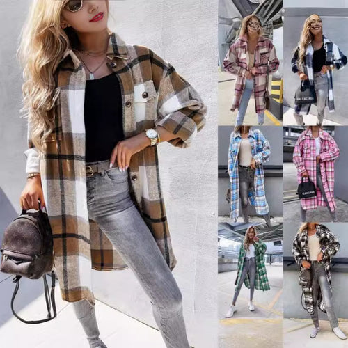 Checked shirt coat for women in soft cotton blend Lune London