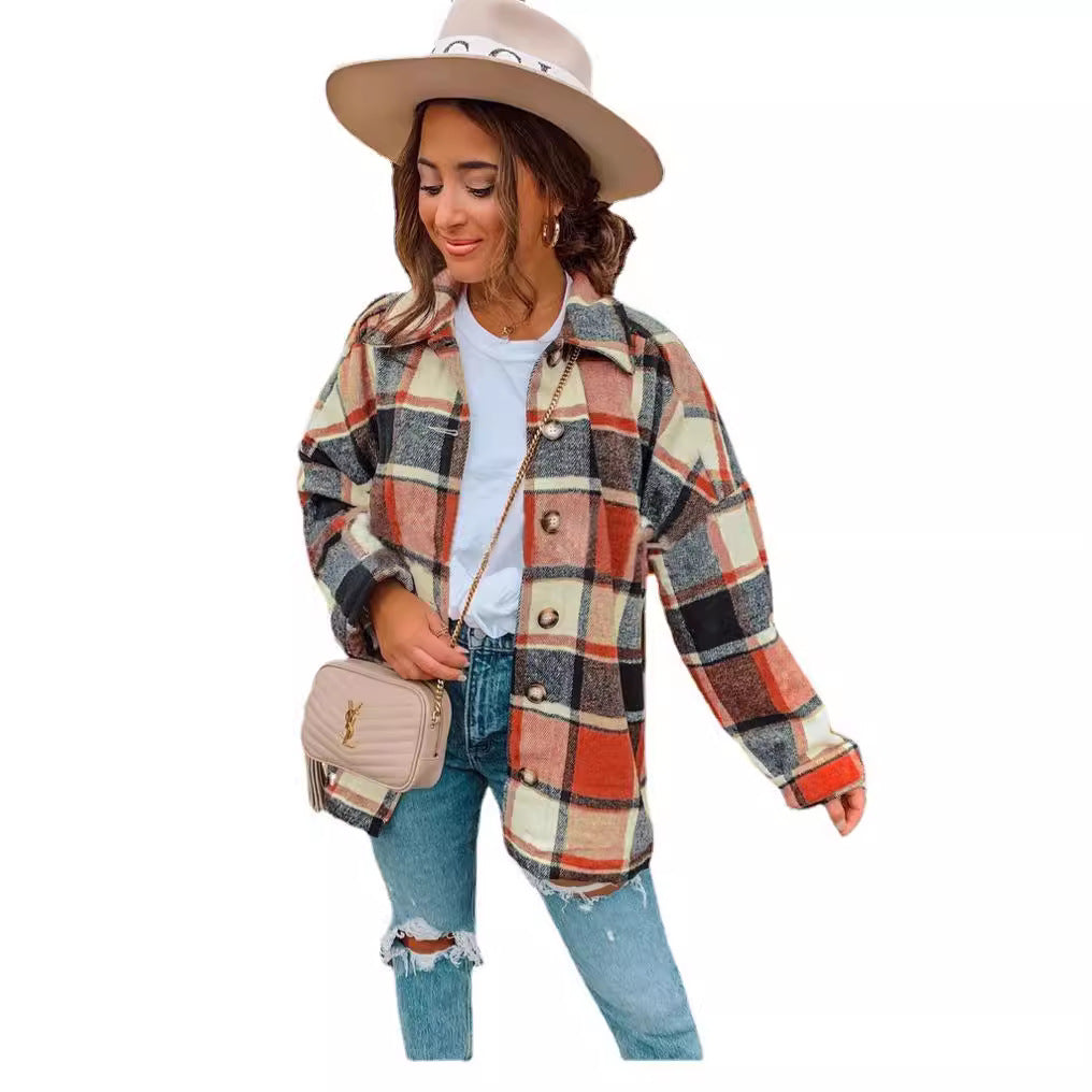 Casual checked flannel jacket for ladies with button details Lune London