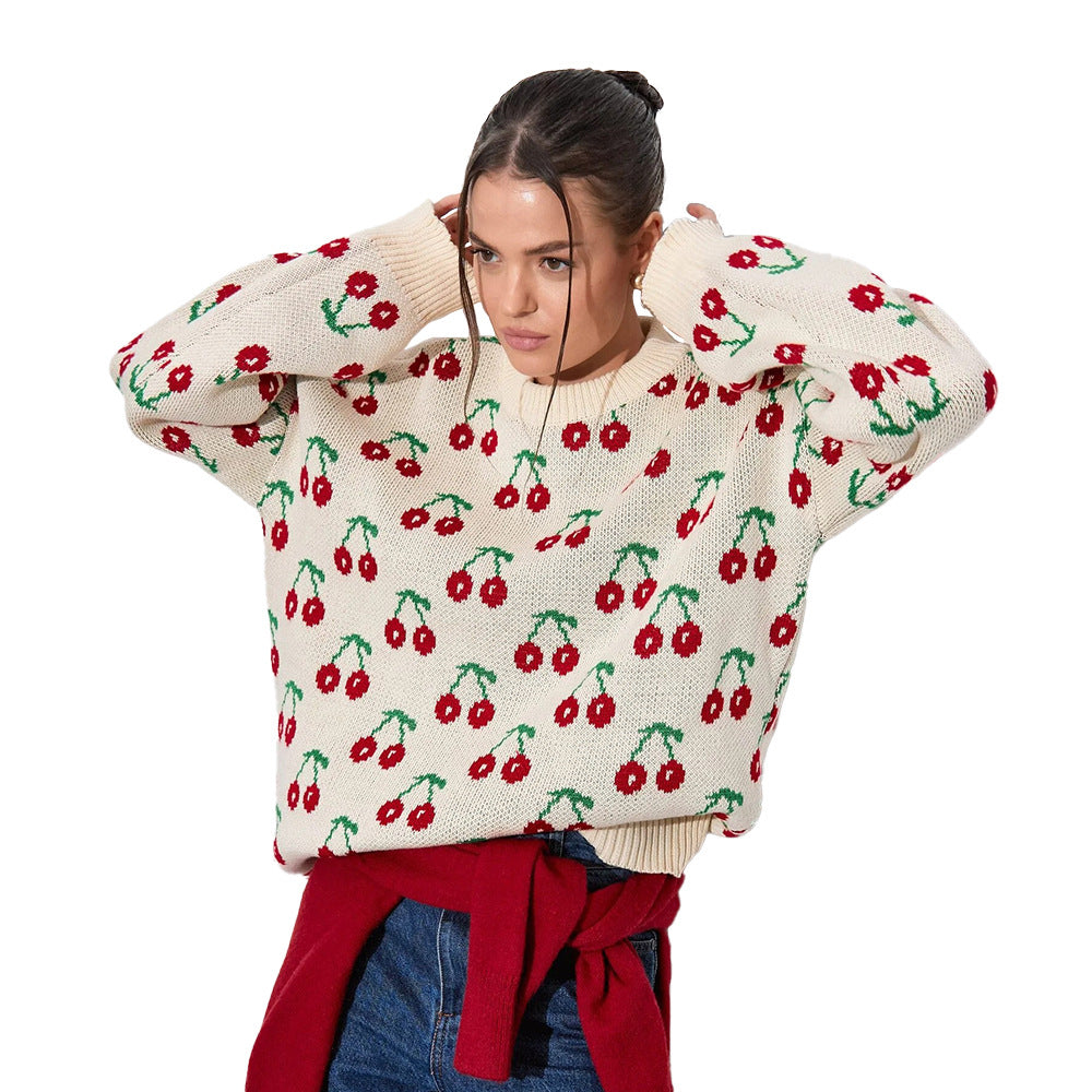 Pull en tricot à motifs pour femmes avec design fruité et coupe décontractée Chic & Stil
