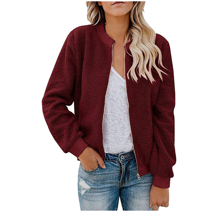 Fleece bomber jacket for women with high collar Lune London