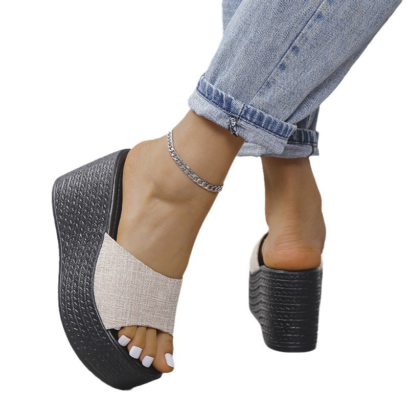 Wedge sandals for women with elegant fabric upper and non-slip sole Lune London