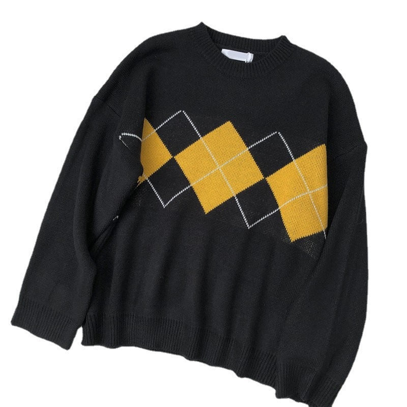 Thick knit sweater for women with a modern check pattern and an oversized relaxed fit Lune London
