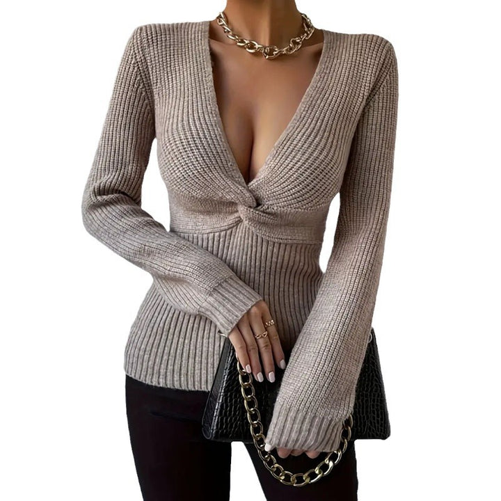 Knit sweater for women with a deep V-neck and a fitted silhouette Lune London