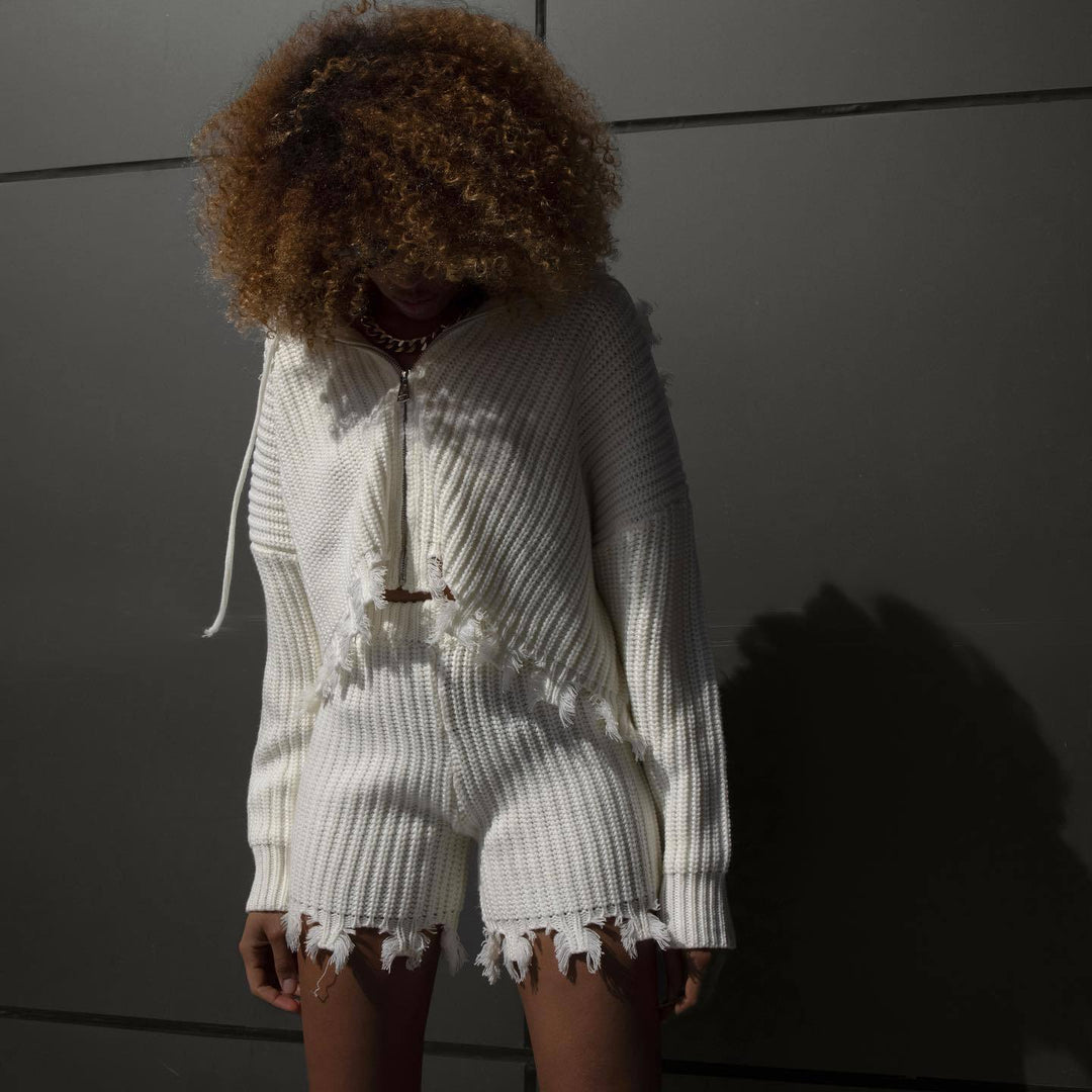 Women's sporty hooded shorts set with unique fringes Lune London