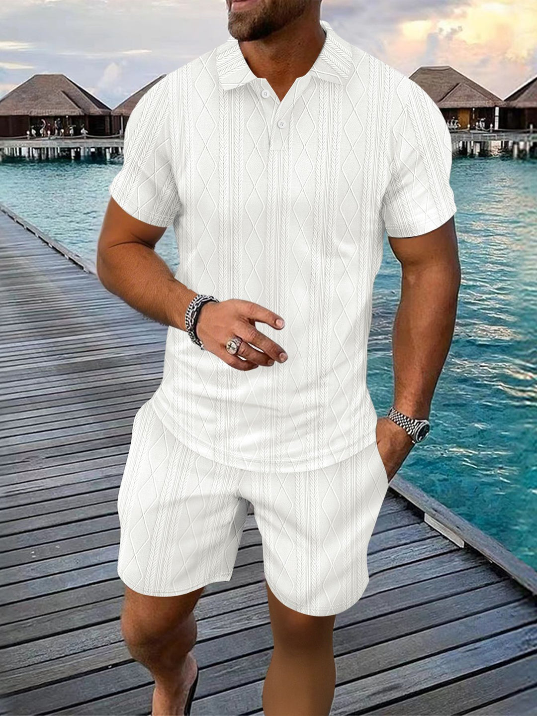 Men's Structured Knit Polo Set and Chic Shorts