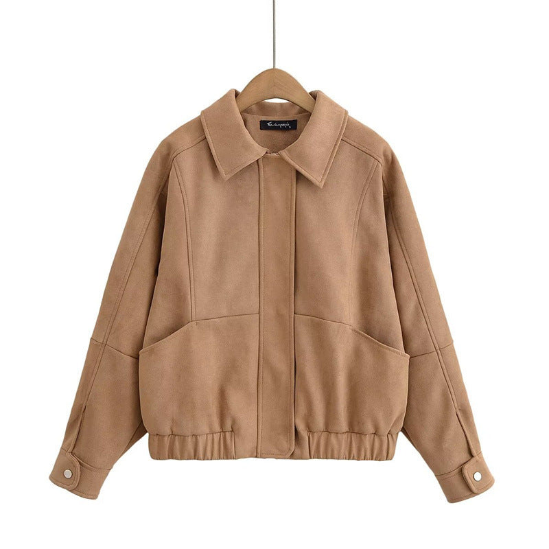 Casual synthetic leather jacket for women with practical flap pockets Lune London