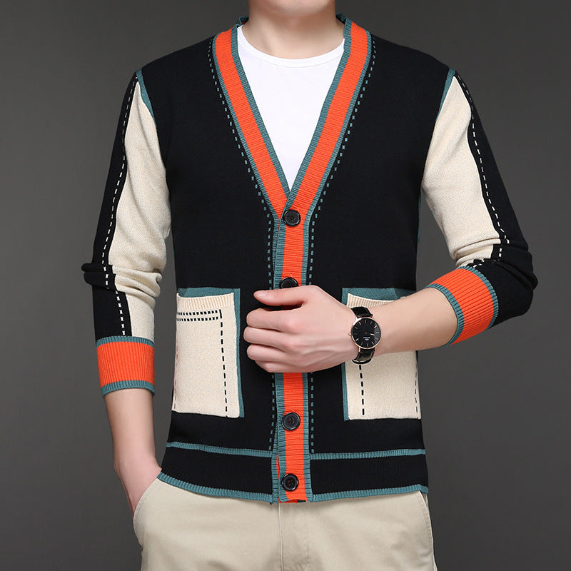 Fashion knit jacket for men with contrasting details and practical pockets Lune London