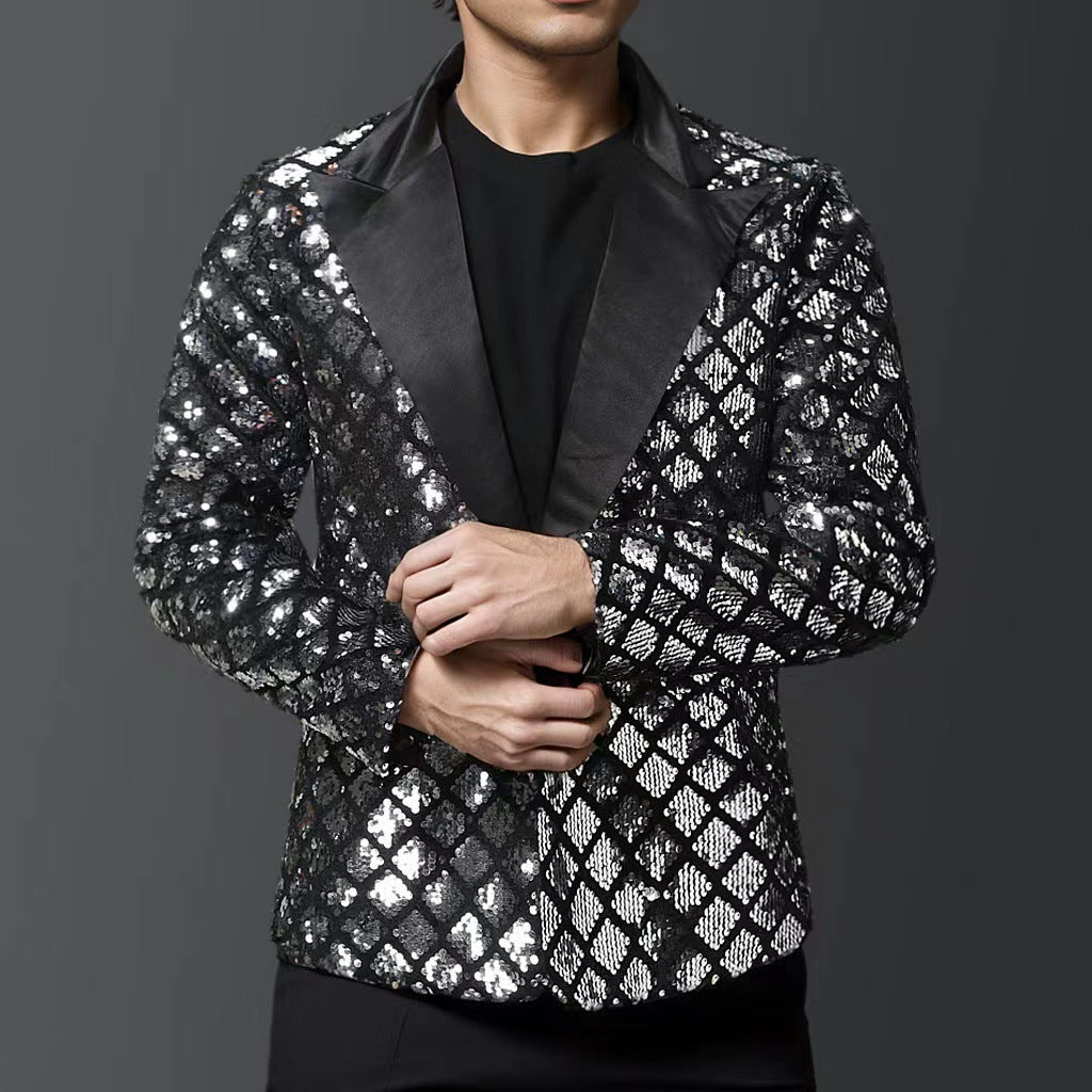 Shiny tuxedo blazer for men with luxurious sequin patterns Lune London