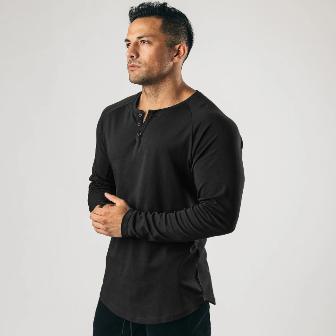 Men's Long Sleeve Henley T-shirt with a high-quality cotton blend and a buttoned collar Lune London
