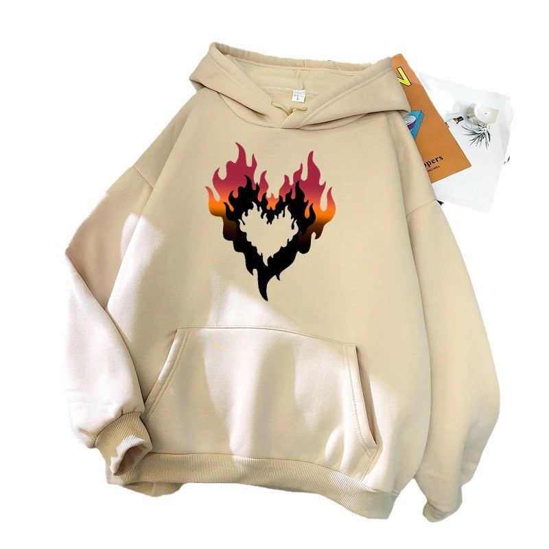 Women's Hoodie with Creative Flame Heart Design Chic & Style