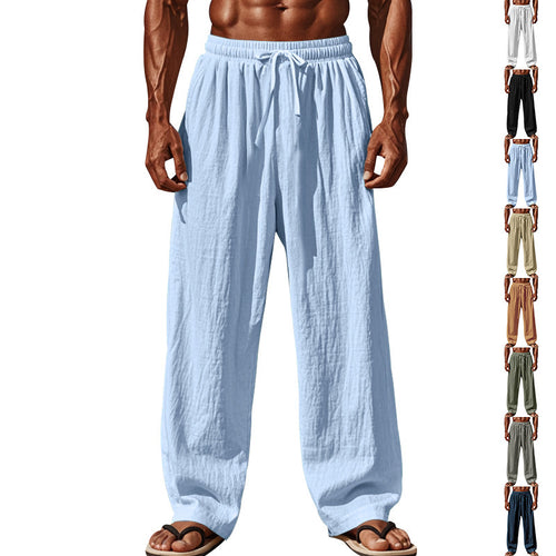 Light beach pants for men with elastic waistband and handy side pockets Lune London
