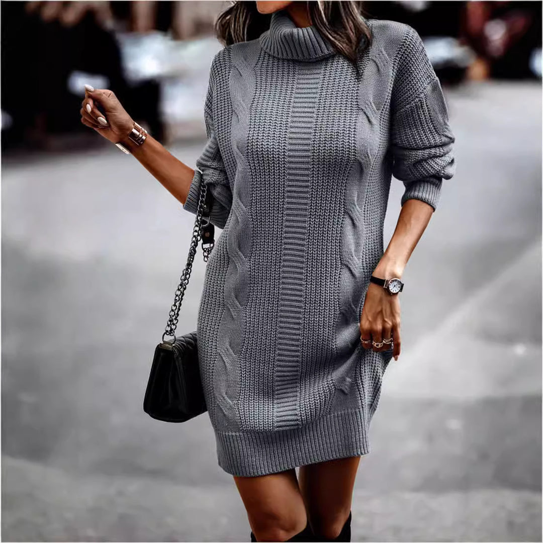 Knit dress for women with a modern braid pattern and a high collar Lune London