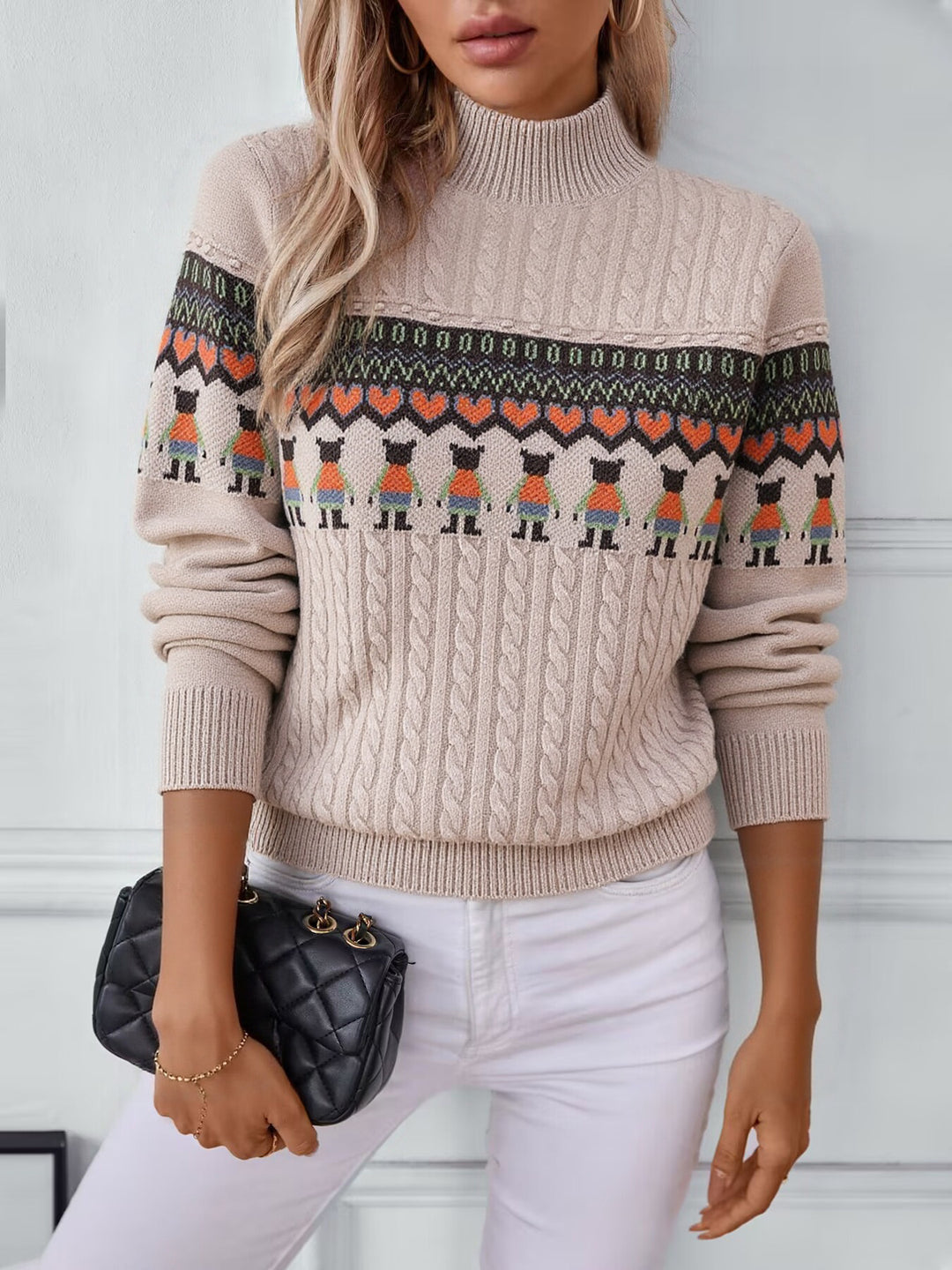 Knit sweater for women with creative pattern and high collar Lune London