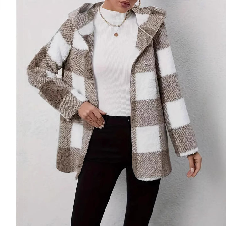 Plaid pattern teddy jacket for women Lune London
