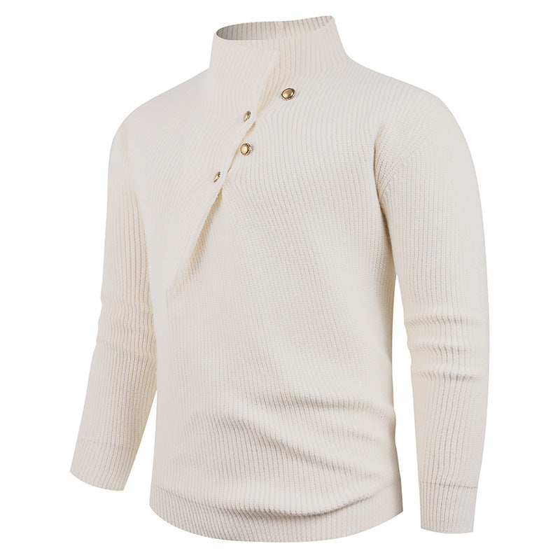 Men's knit sweater with asymmetrical collar and decorative wooden buttons Lune London