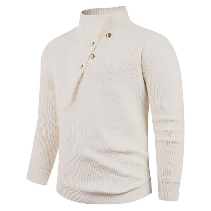Men's knit sweater with asymmetrical collar and decorative wooden buttons Lune London