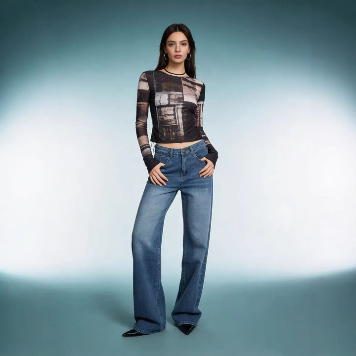 Women's wide denim pants with high waistband and casual cut Lune London
