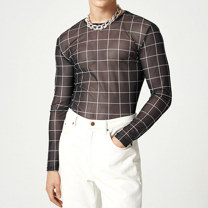 Men's mesh top with a modern checkered pattern and breathable fabric Lune London