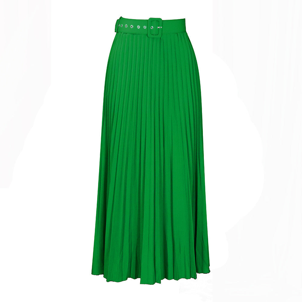 Women's Pleated Midi Skirt with Elegant Waist Fit and Removable Belt Lune London