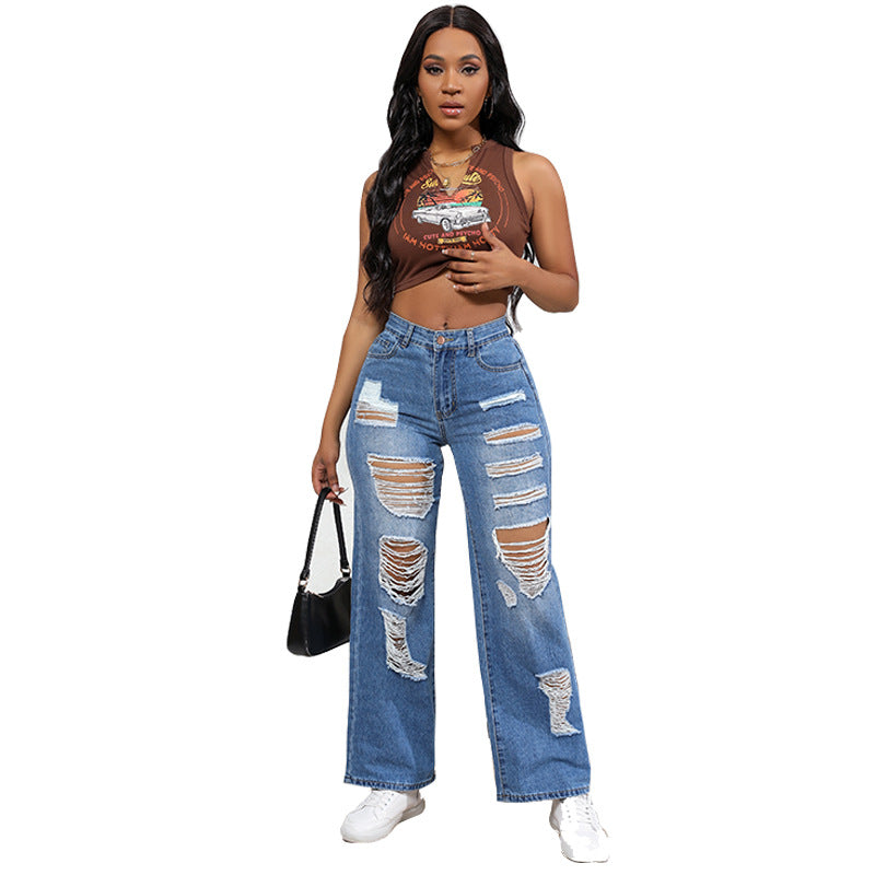 Lune London Wide Fit Destroyed Jeans for Women with Trendy Ripped Details