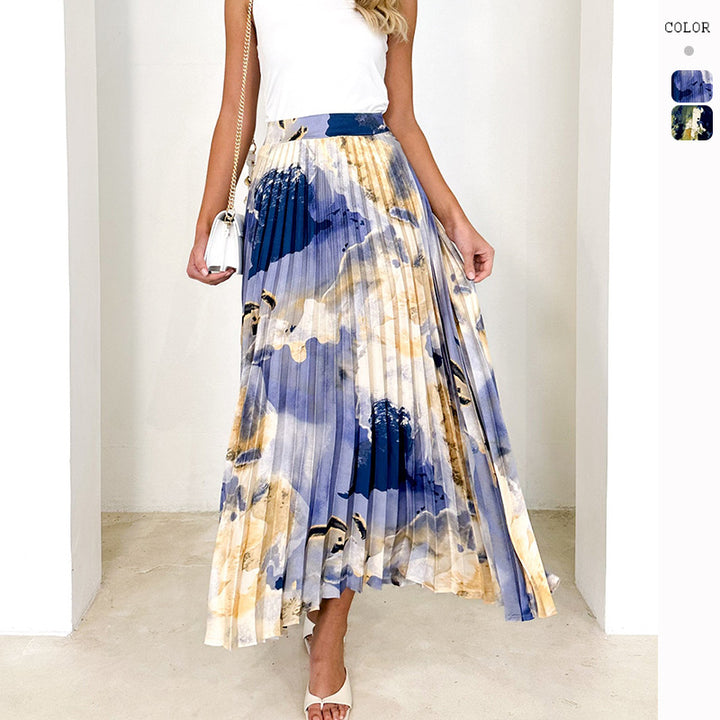 Jupe plissée pour femmes avec motif floral et taille élastique Chic & Stil