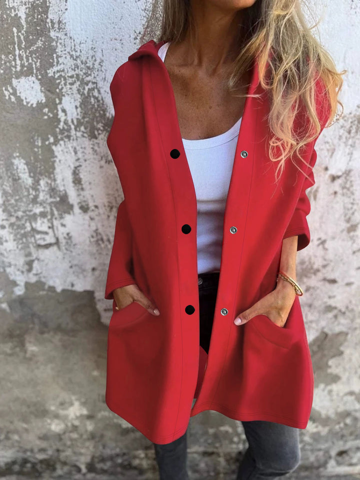 Ladies trendy long cardigan with hood and practical pockets Lune London