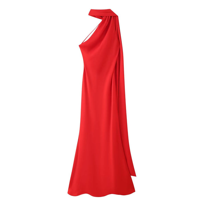 Ladies Elegant Maxi Dress with Asymmetric Cut and Chic Gathering Lune London