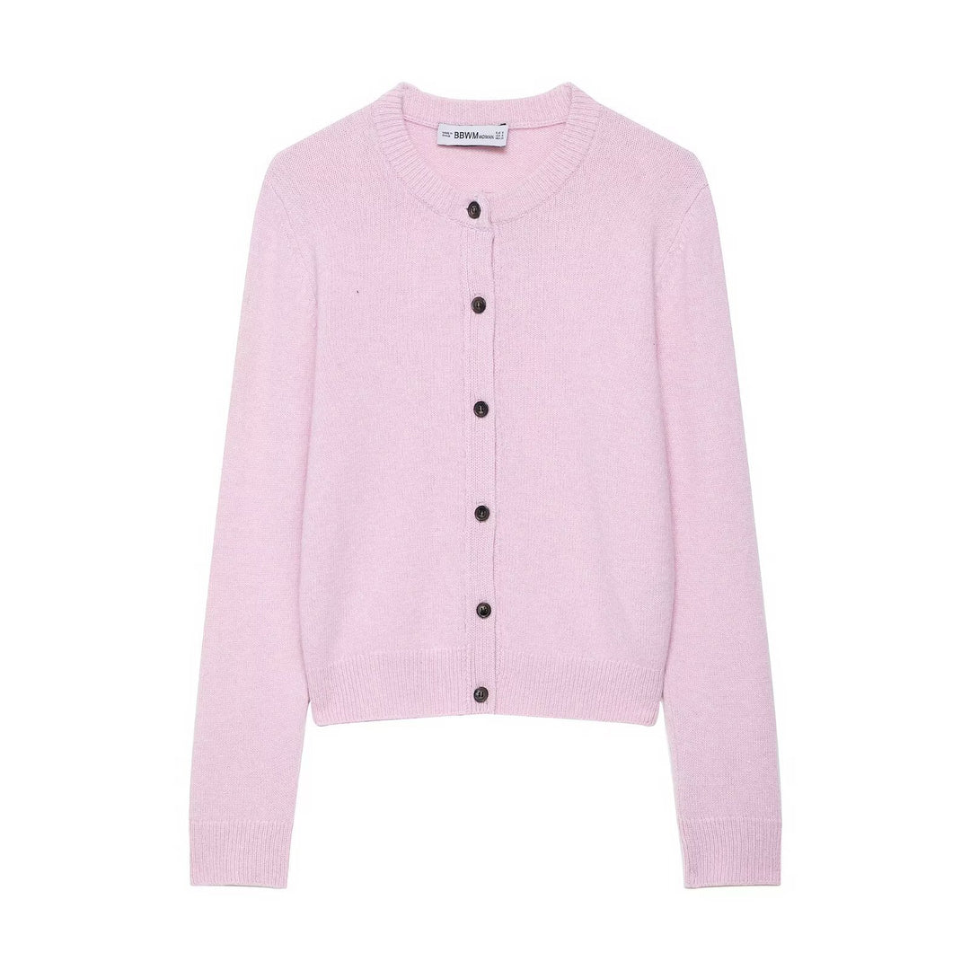 Women's knitted jacket with button placket and classic round collar Lune London