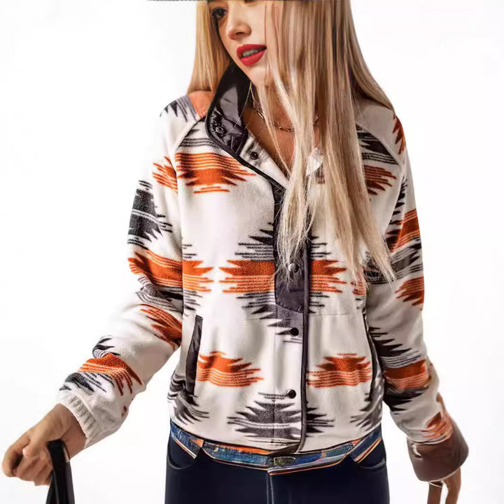 Ladies comfortable fleece jacket with trendy pattern and practical pockets Lune London