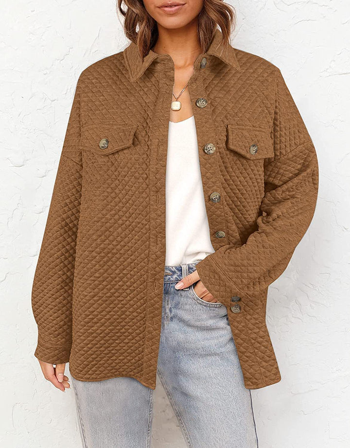 Plus size women's quilted jacket with pockets and classic collar Lune London