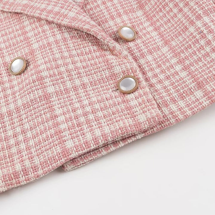 Veste à carreaux courte pour femmes en coupe classique avec patte de boutonnage double Chic & Stil