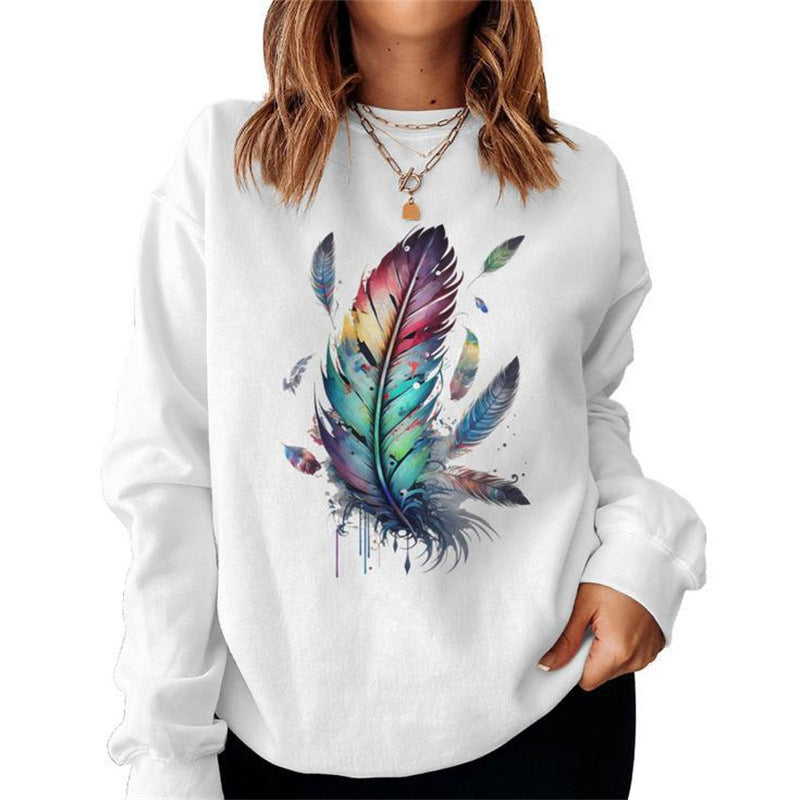 Sweatshirt pour femmes avec un design de plumes colorées et une coupe décontractée Chic & Stil