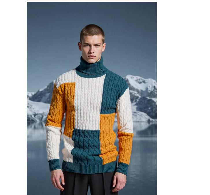 Elegant knitted sweater for men with textured pattern and high collar Lune London
