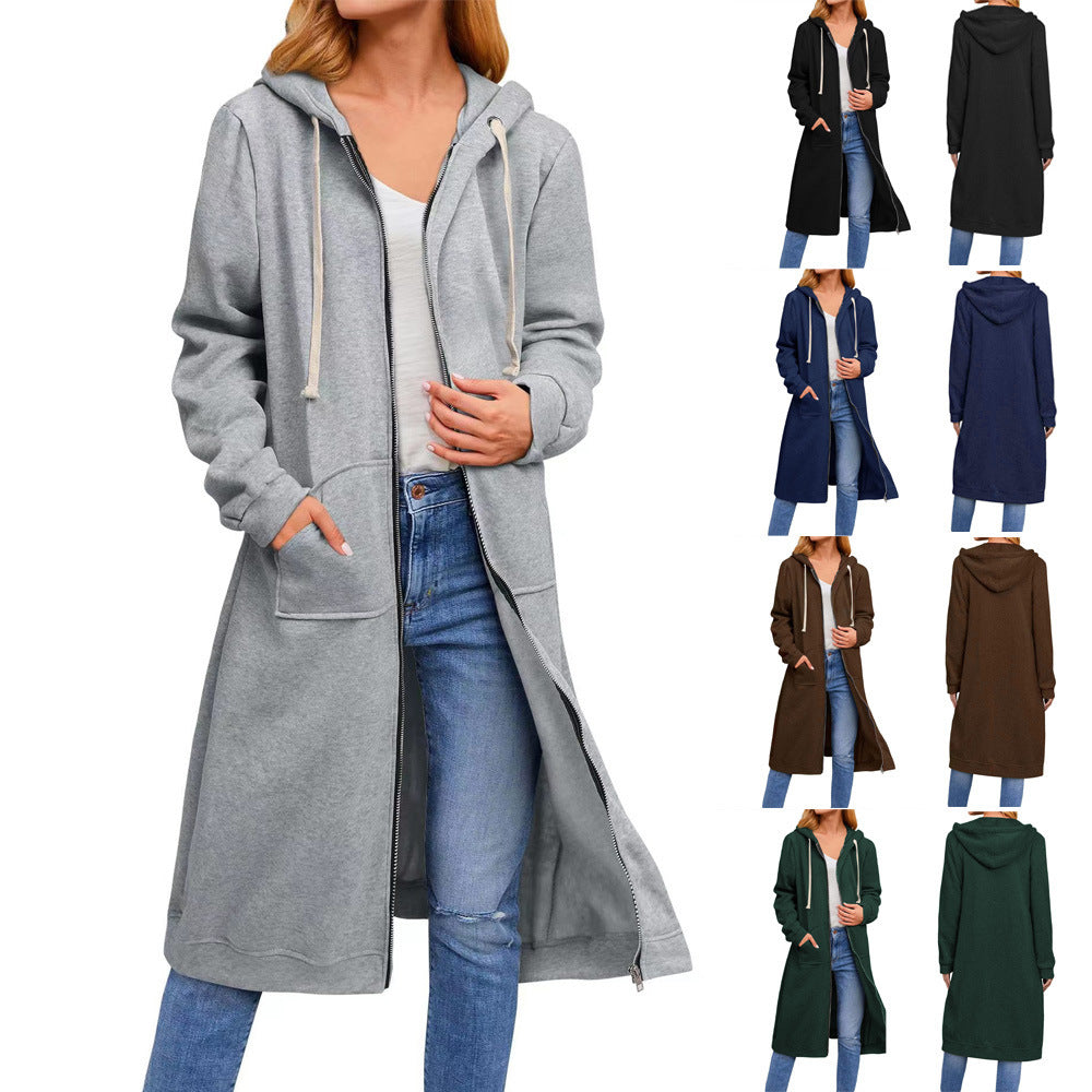 Long hoodie jacket for women in comfortable sweatshirt material with pockets Lune London