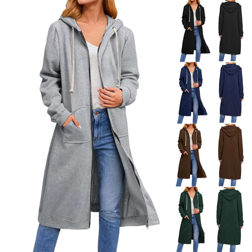 Long hoodie jacket for women in comfortable sweatshirt material with pockets Lune London