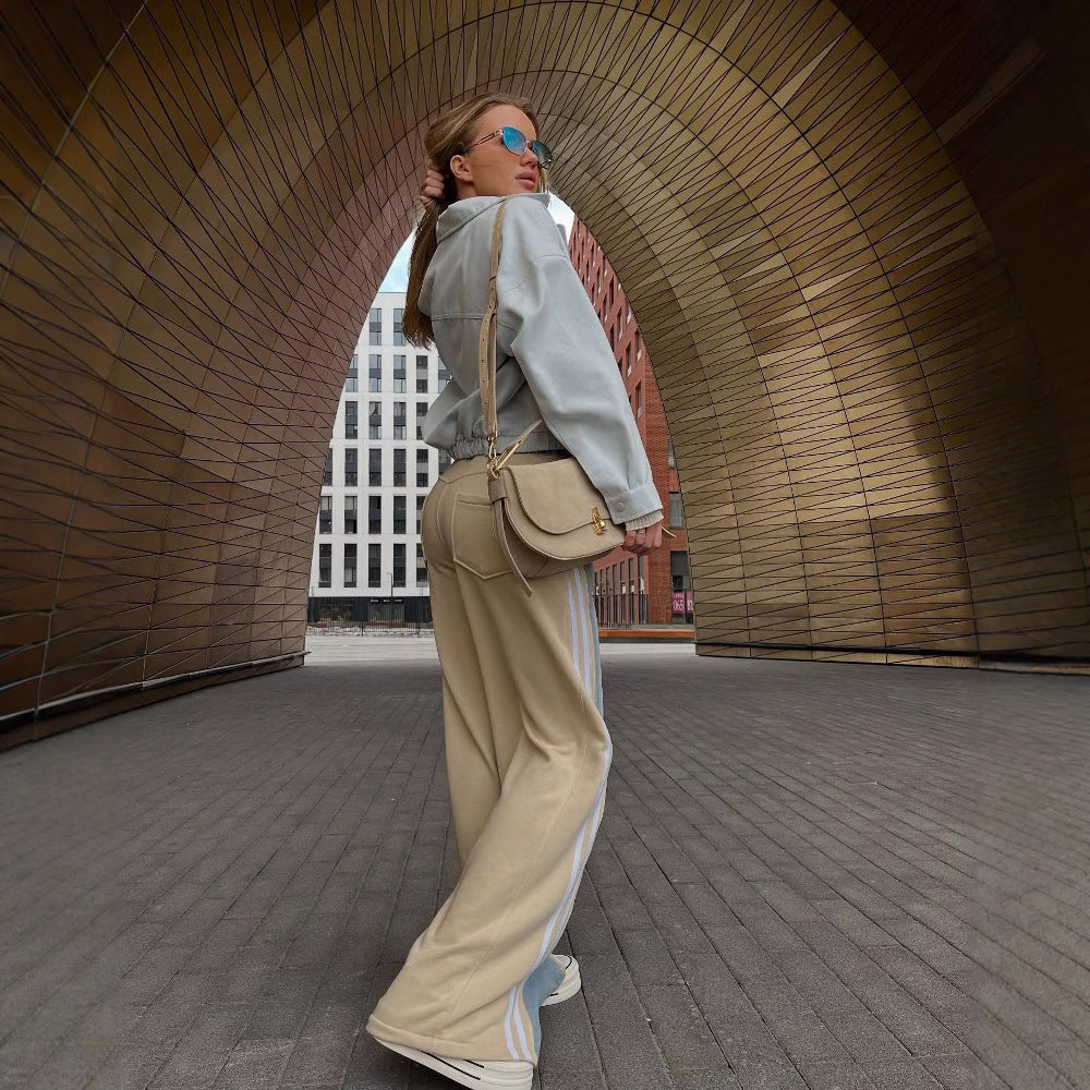 Casual high-waisted pants for women with a striped design Lune London