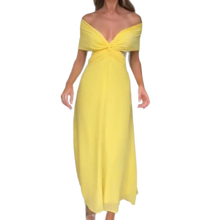 Women's Off-Shoulder Maxi Dress with Draping and Elegant Silhouette